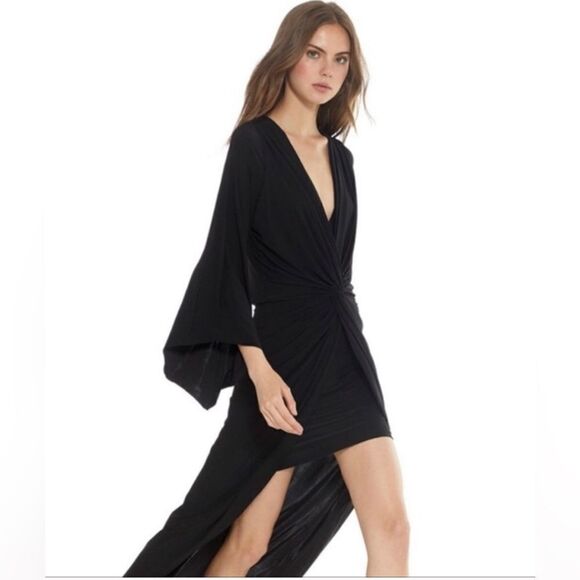 MISA Los Angeles Teget High Low Knotted Twist Front Draped Maxi Dress - Picture 2 of 10